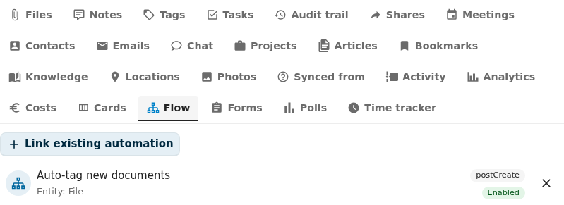 flow integration tab active in the OpenRegister integrations view