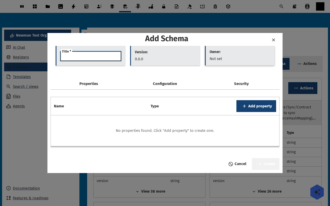 Create Schema dialog open