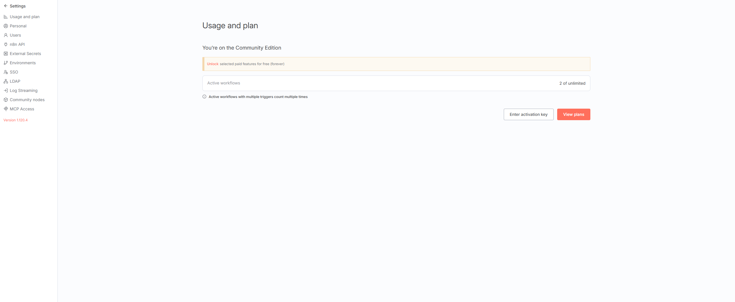n8n Settings Menu
