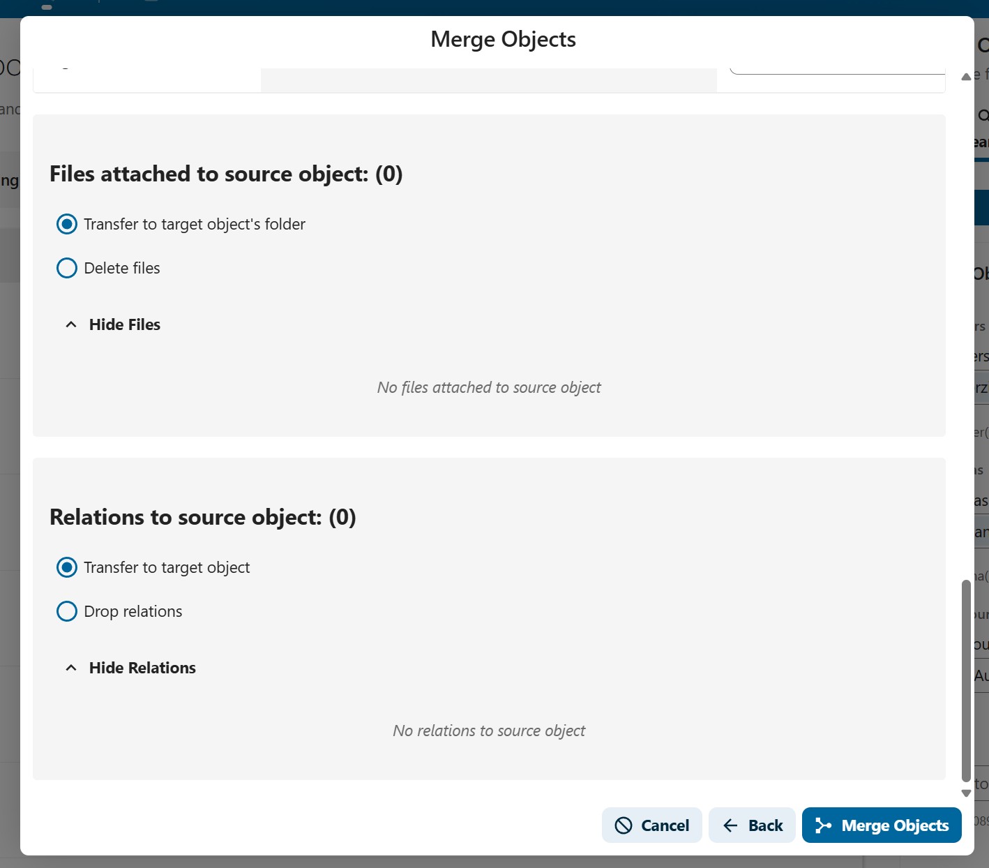 File and relation handling options