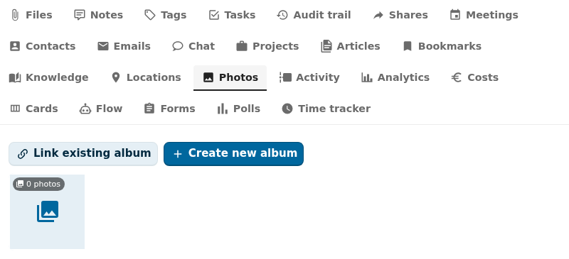 photos integration tab active in the OpenRegister integrations view