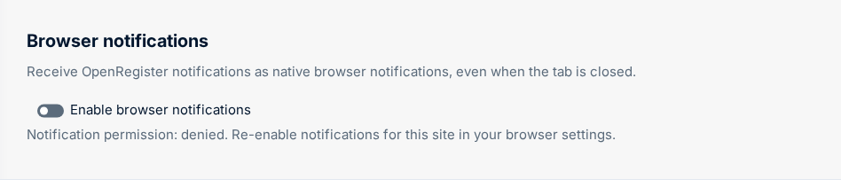 The "Enable browser notifications" toggle on the personal Notifications settings page